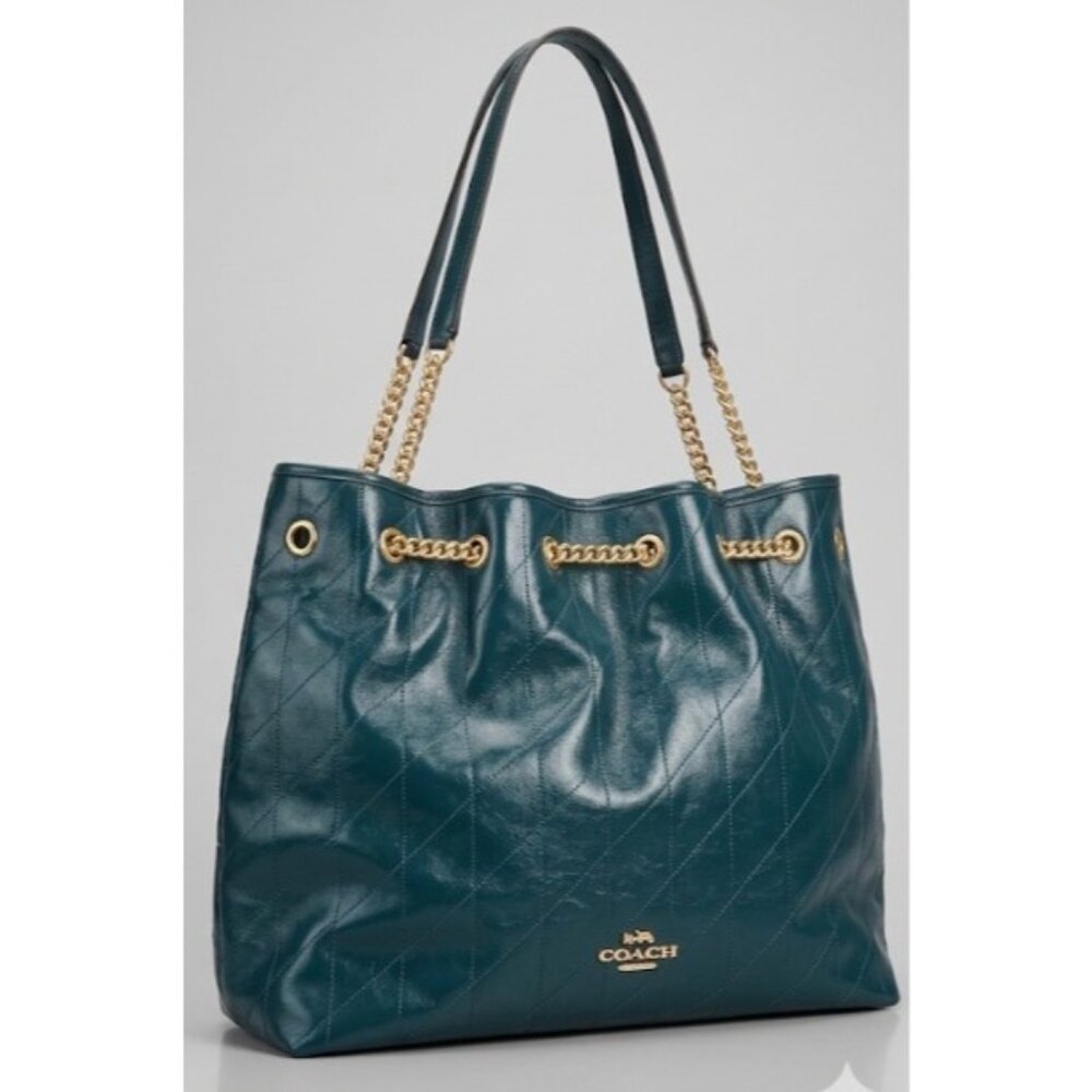 Stunning!!  NEW!!! Coach Evelyn Large Quilted Leather Shoulder Bag in Deep Teal! - Picture 7 of 16